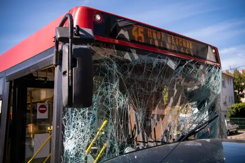 Bus With Broken Windshield