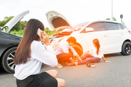 A car had to swerve and ended up getting in a crash.
