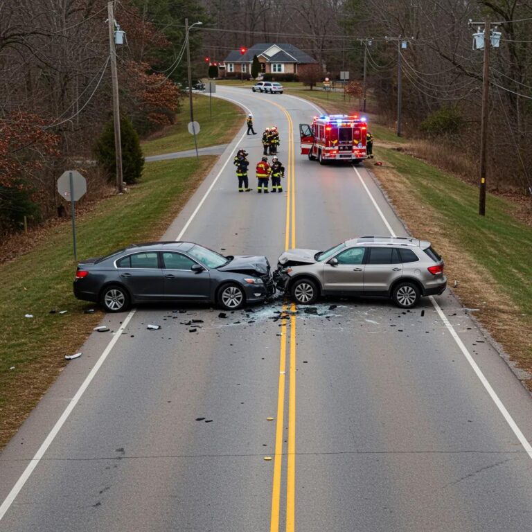 Car accident scene in Georgia with emergency responders and damaged vehicles