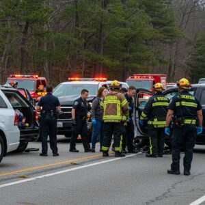 Car accident scene in Georgia with emergency responders assisting victims