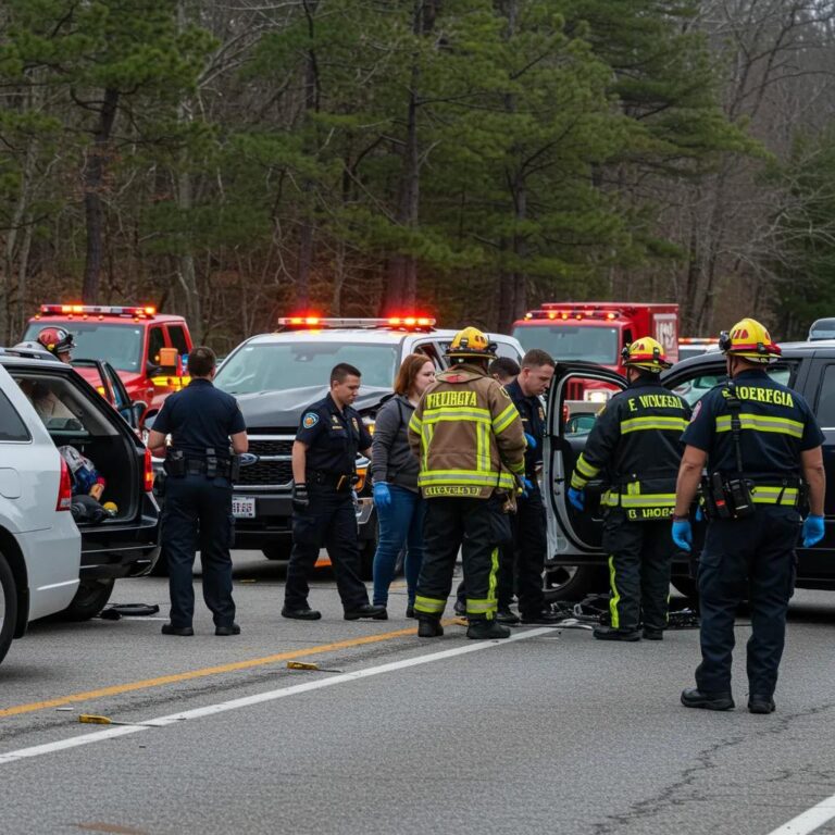Car accident scene in Georgia with emergency responders assisting victims