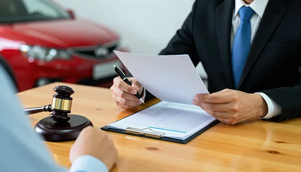 Attorney sharing paperwork with client